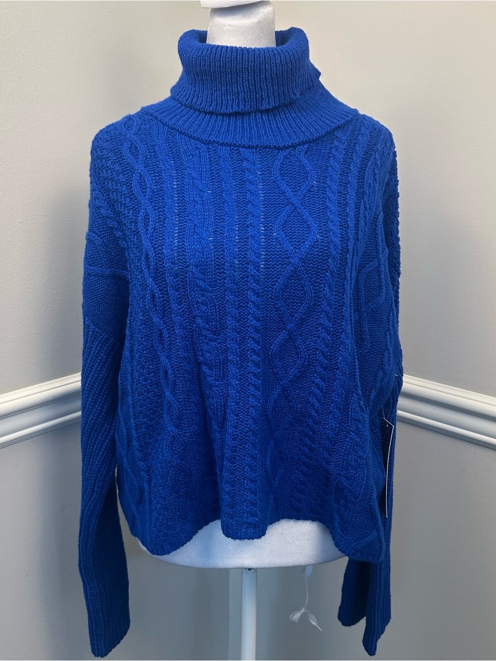 Almost Famous Royal Blur Cable Knit Turtleneck Sweater L NWTS